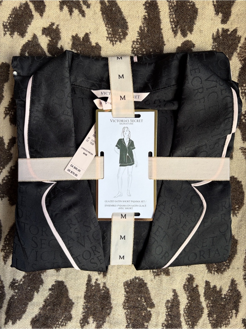 Victoria's Secret Black Satin Pajama Set with Pink Piping